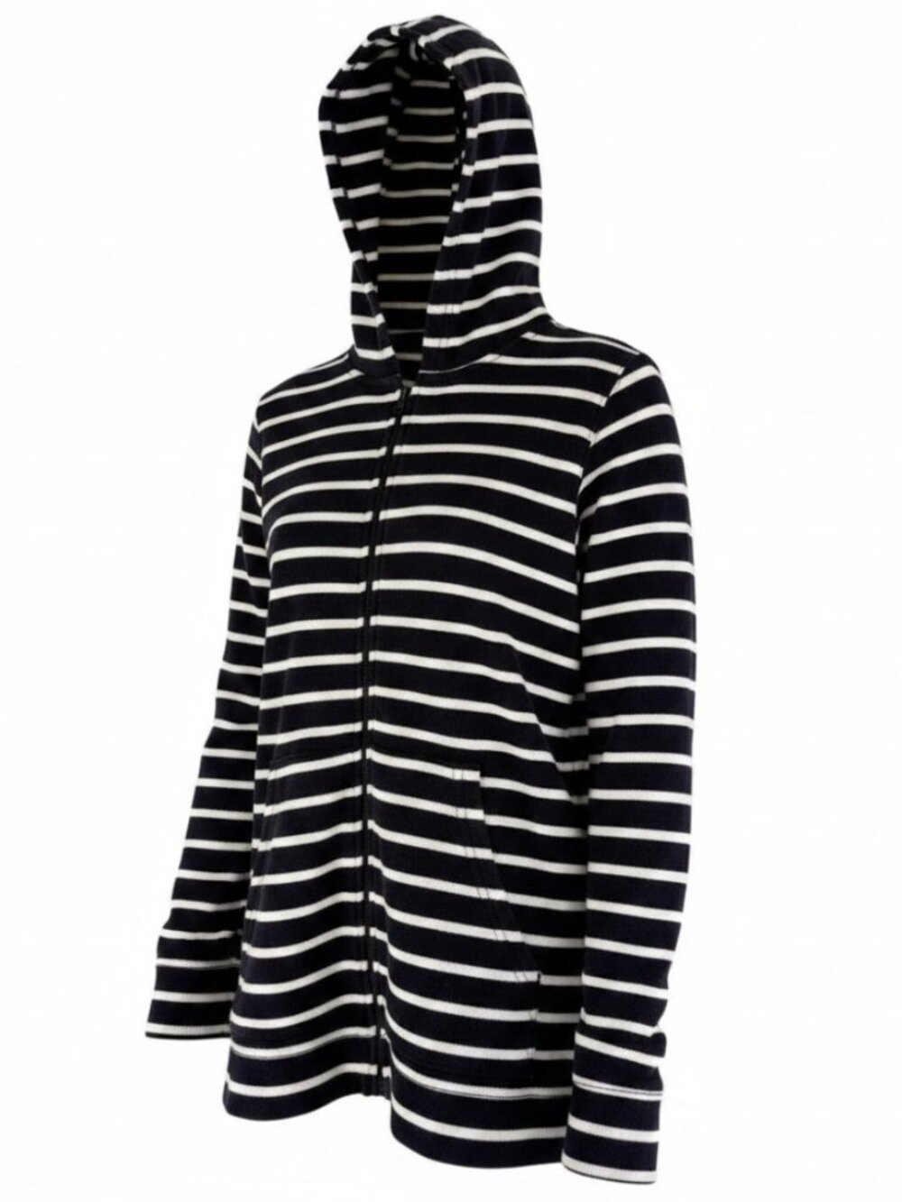 L.L. BEAN navy white (cream) striped zip hoodie cotton small regular